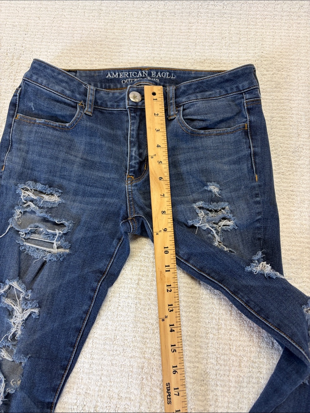 American Eagle Distressed Jeggings Skinny  Jeans Ripped Stretch Denim Size 8 - Picture 4 of 8